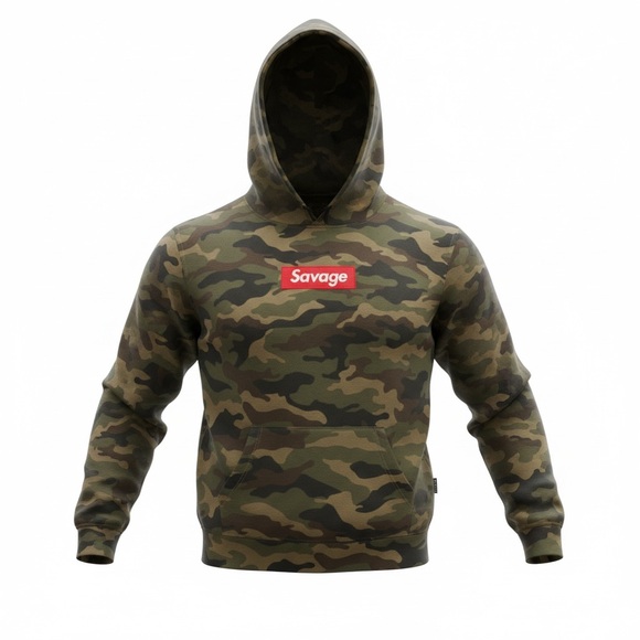 Camouflage Hoodie with Red Savage Patch Men’s Large - Picture 2 of 2